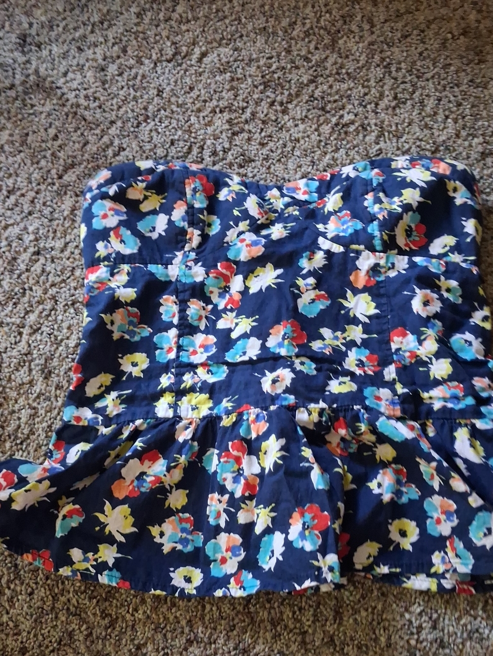 Girls Navy Floral Strapless Peplum Dress Top